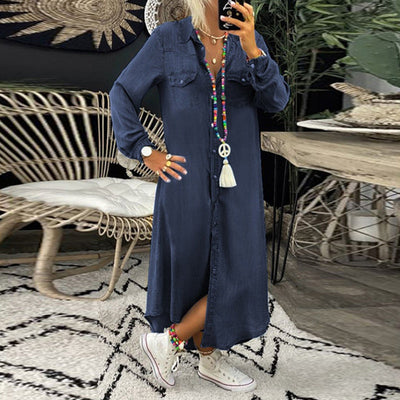 Yara™ - Langærmet maxikjole i denim