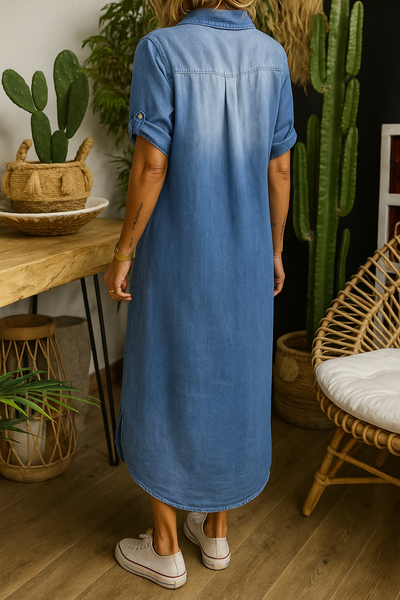 Ilse™ | Sommer V-hals halvlængde denimkjole